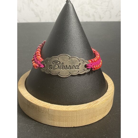Blessed Bracelet With Red Beads On Pink Cord - Picture 1 of 4